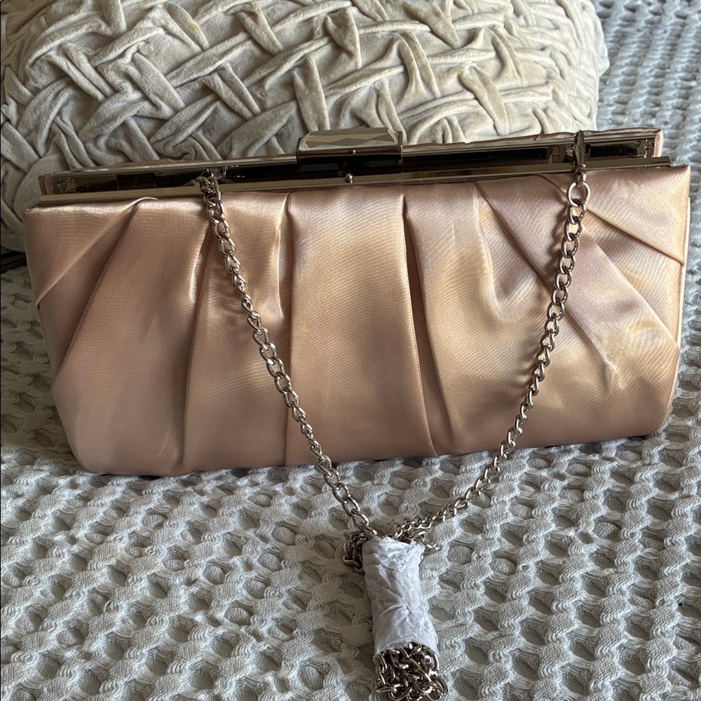 Charming Champagne Organza Clutch with Chain Strap NWT - Picture 2 of 12
